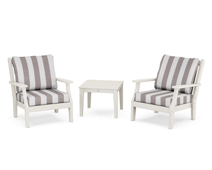 Country Living Wovendale 3-Piece Deep Seating Set in Sand / Cabana Stripe Grey Mist