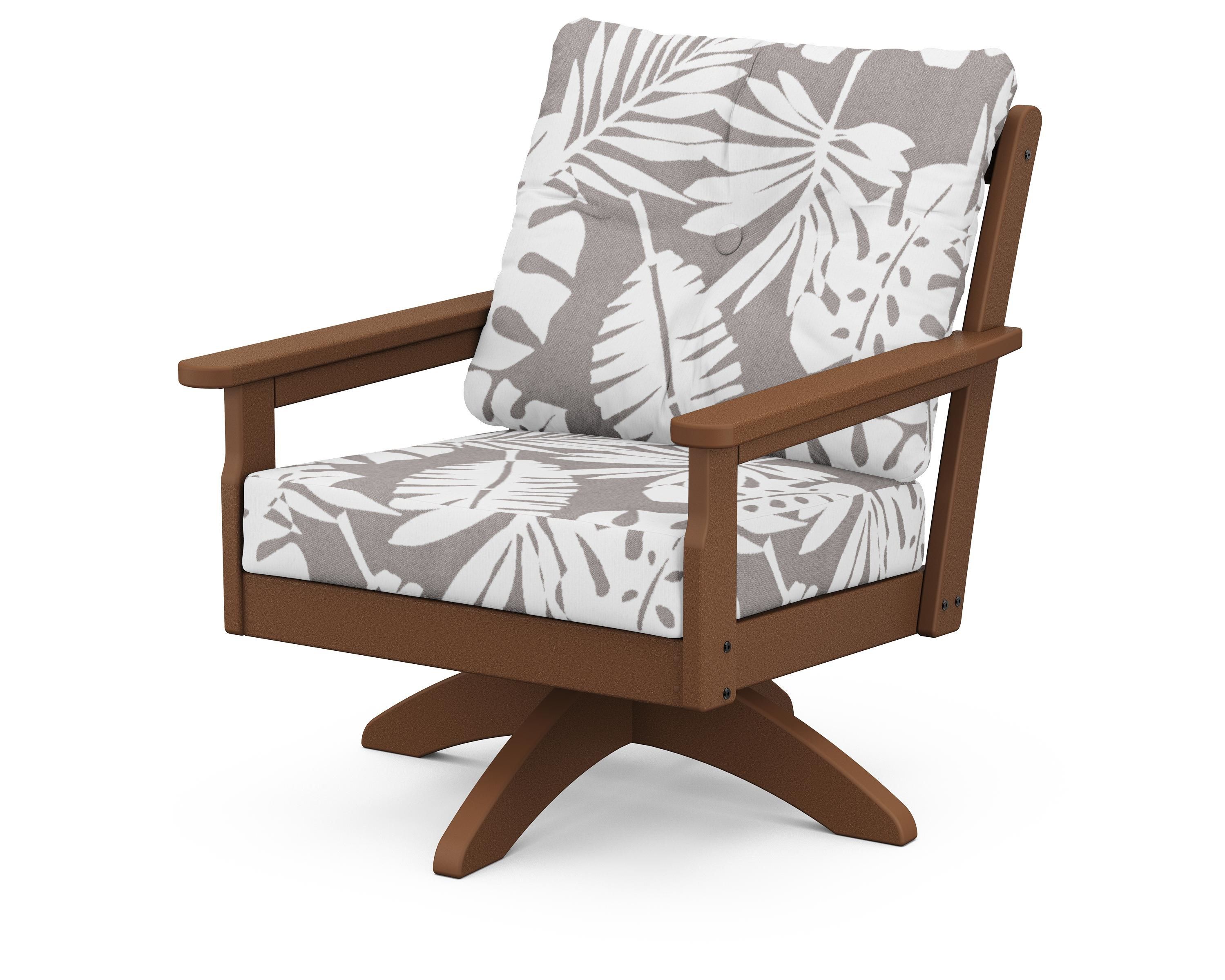 POLYWOOD® Vineyard Deep Seating Swivel Chair in Teak / Leaf Grey Mist