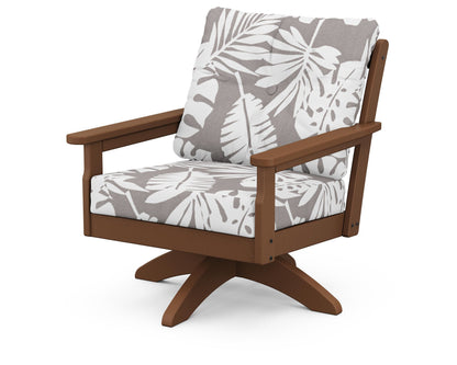 POLYWOOD® Vineyard Deep Seating Swivel Chair in Teak / Leaf Grey Mist