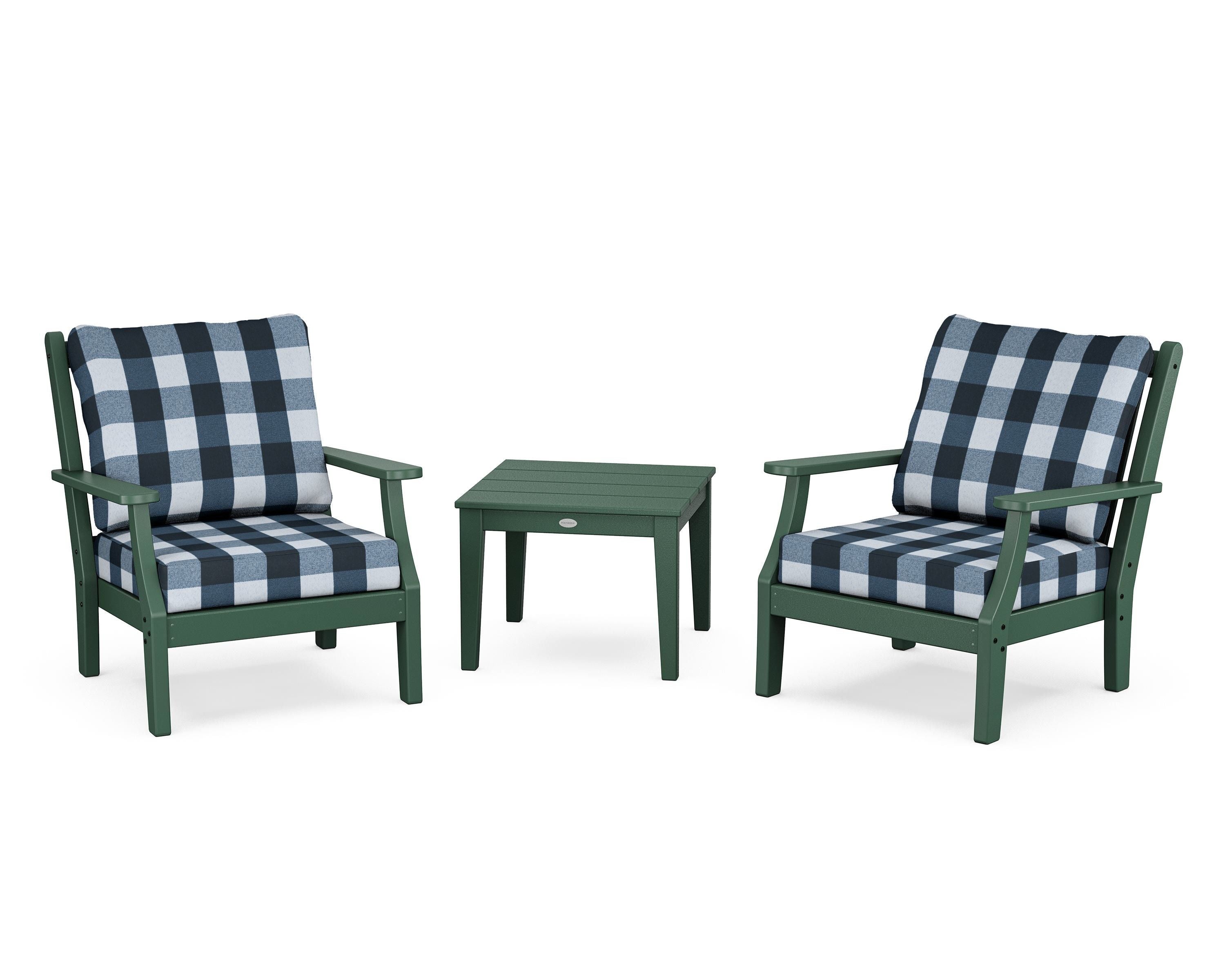 Country Living Wovendale 3-Piece Deep Seating Set in Green / Buffalo Plaid Marine Indigo