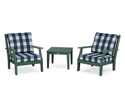 Country Living Wovendale 3-Piece Deep Seating Set in Green / Buffalo Plaid Marine Indigo