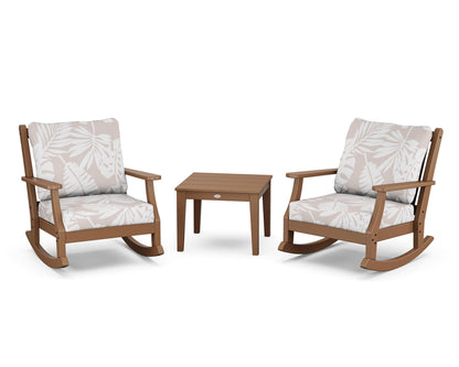 Country Living Wovendale 3-Piece Deep Seating Rocker Set in Teak / Leaf Dune Burlap