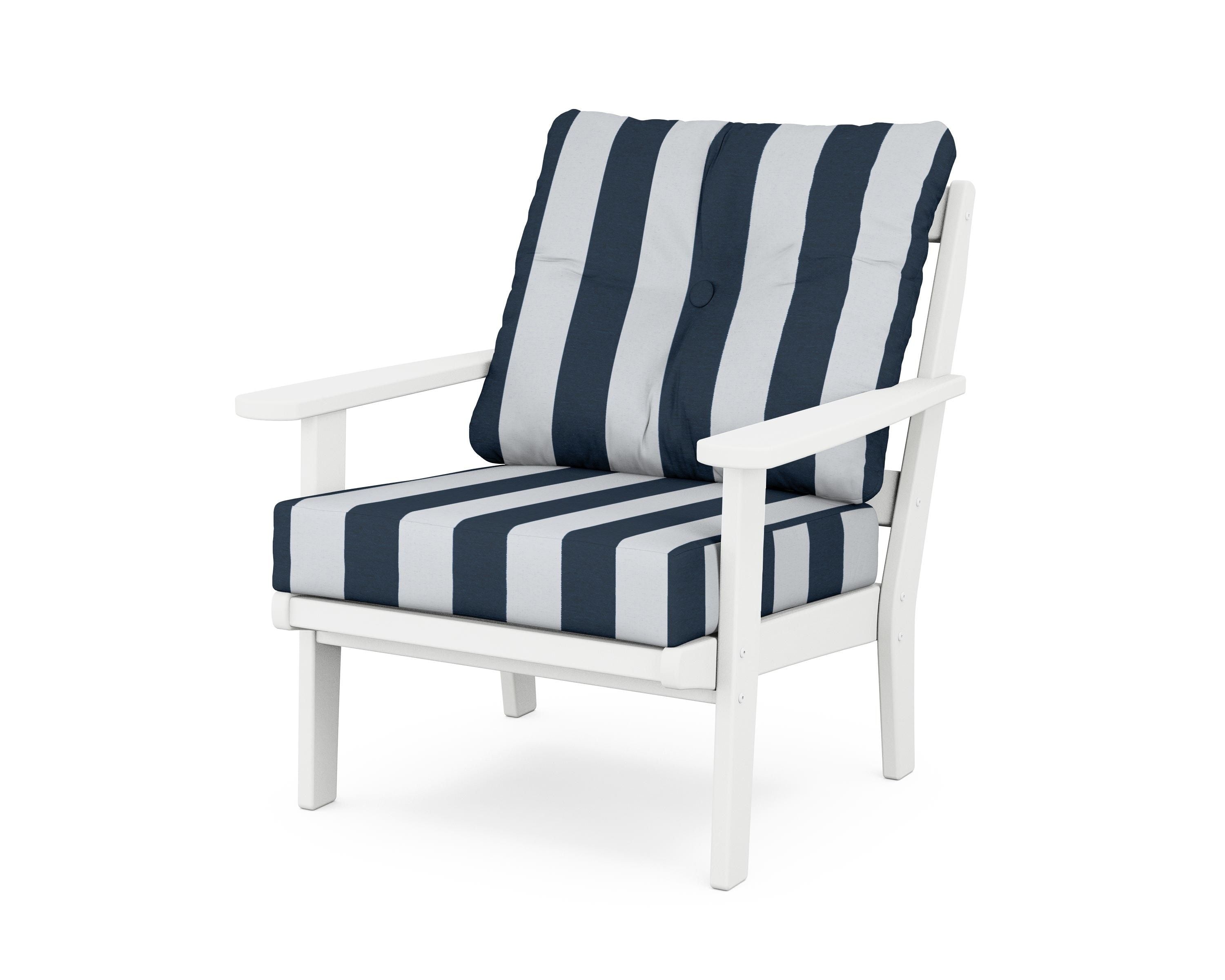 POLYWOOD® Mission Deep Seating Chair in White / Cabana Stripe Marine Indigo
