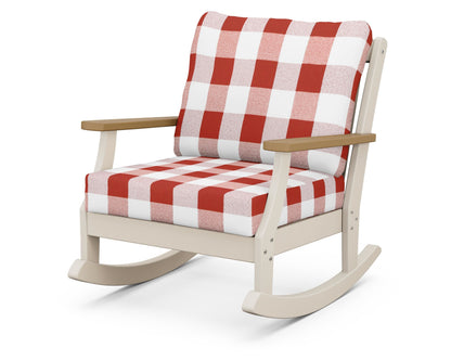 POLYWOOD® Braxton Deep Seating Rocking Chair in Sand / Natural / Buffalo Plaid Crimson