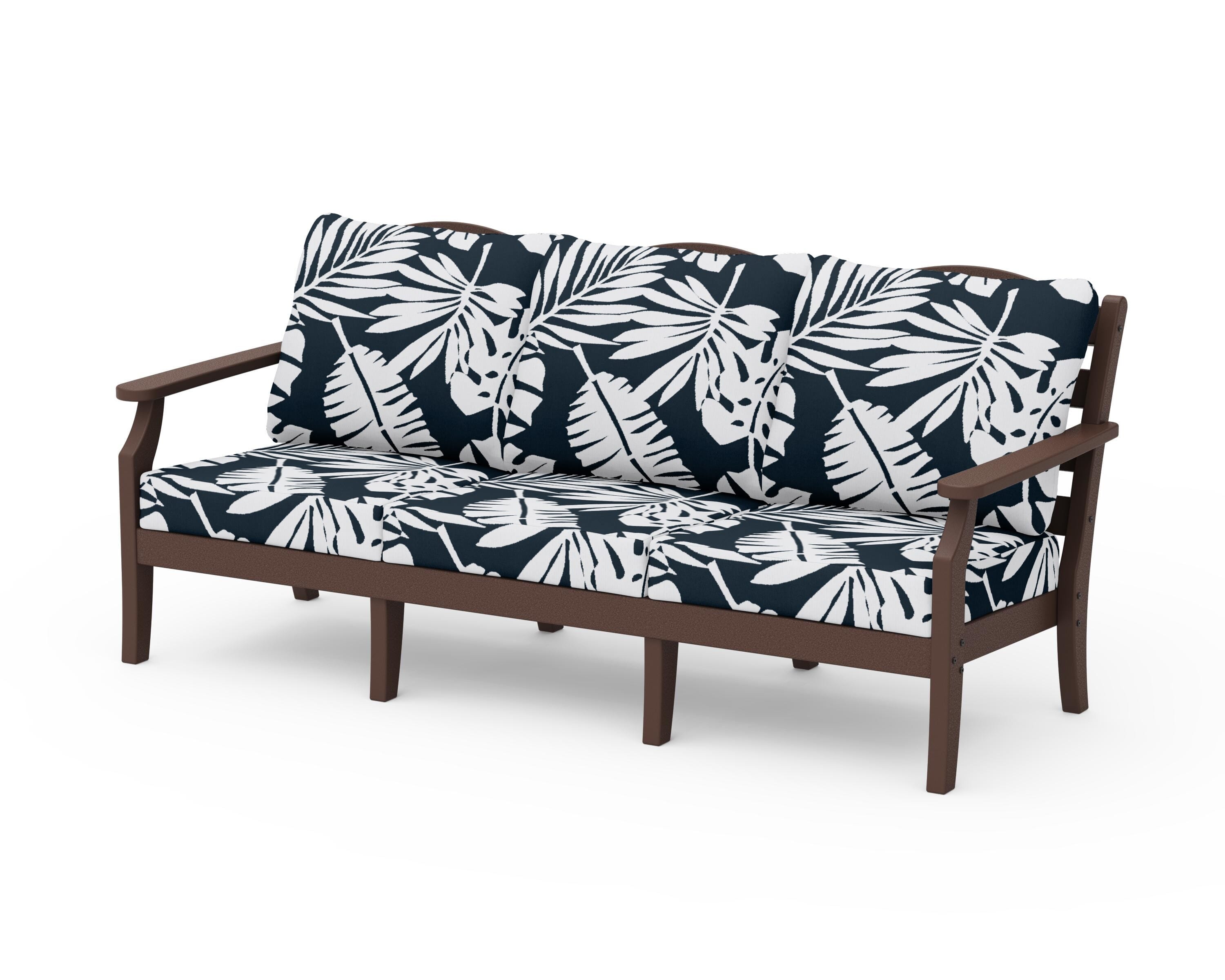 Draper James™ by  POLYWOOD® Savannah Deep Seating Sofa in Mahogany / Leaf Marine Indigo
