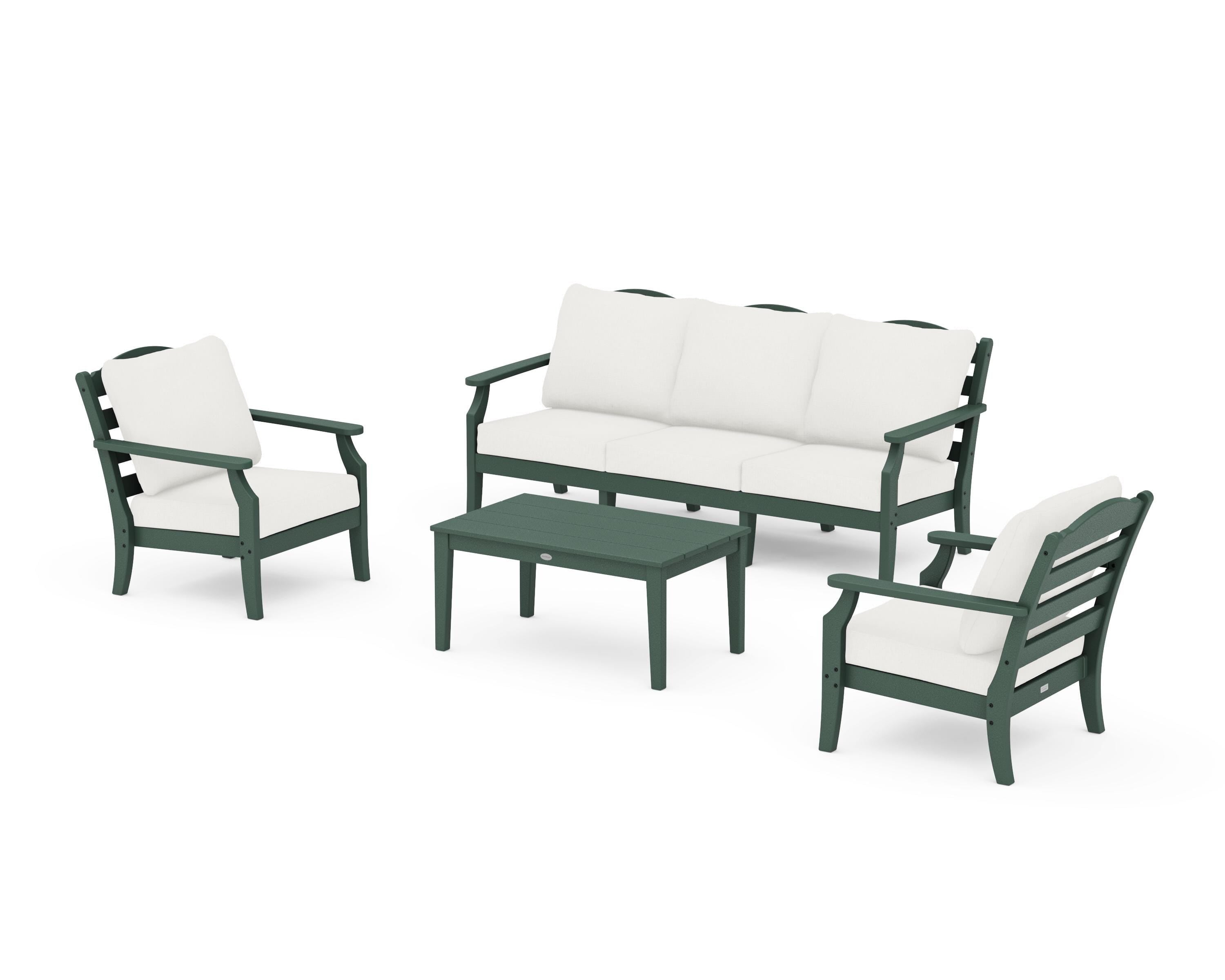 Draper James™ by  POLYWOOD® Savannah 4-Piece Deep Seating Set with Sofa in Green / Natural Linen