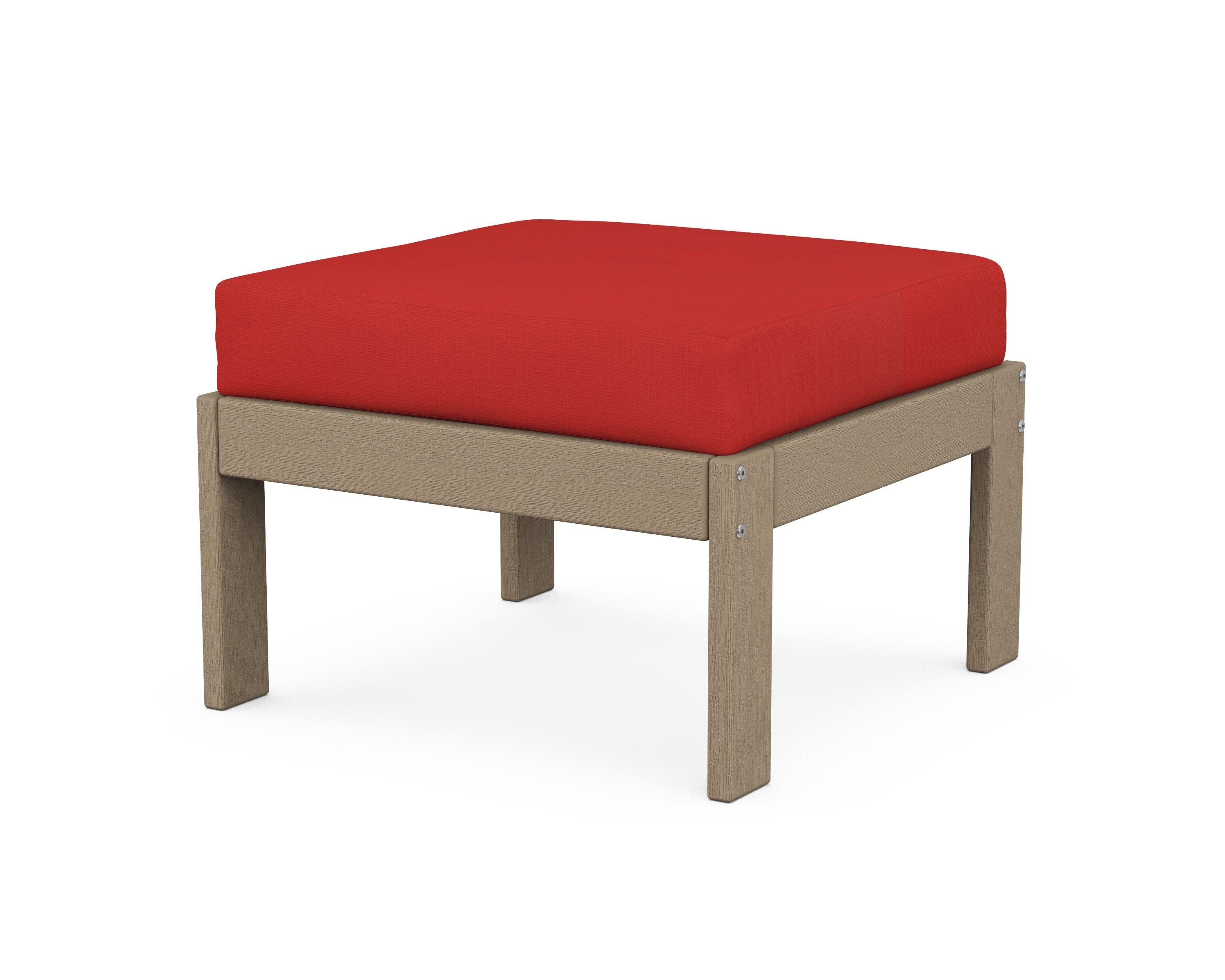 POLYWOOD® Vineyard Modular Ottoman in Vintage Sahara / Crimson Linen