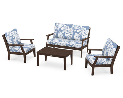 POLYWOOD® Braxton 4-Piece Deep Seating Chair Set in Mahogany / Leaf Sky Blue