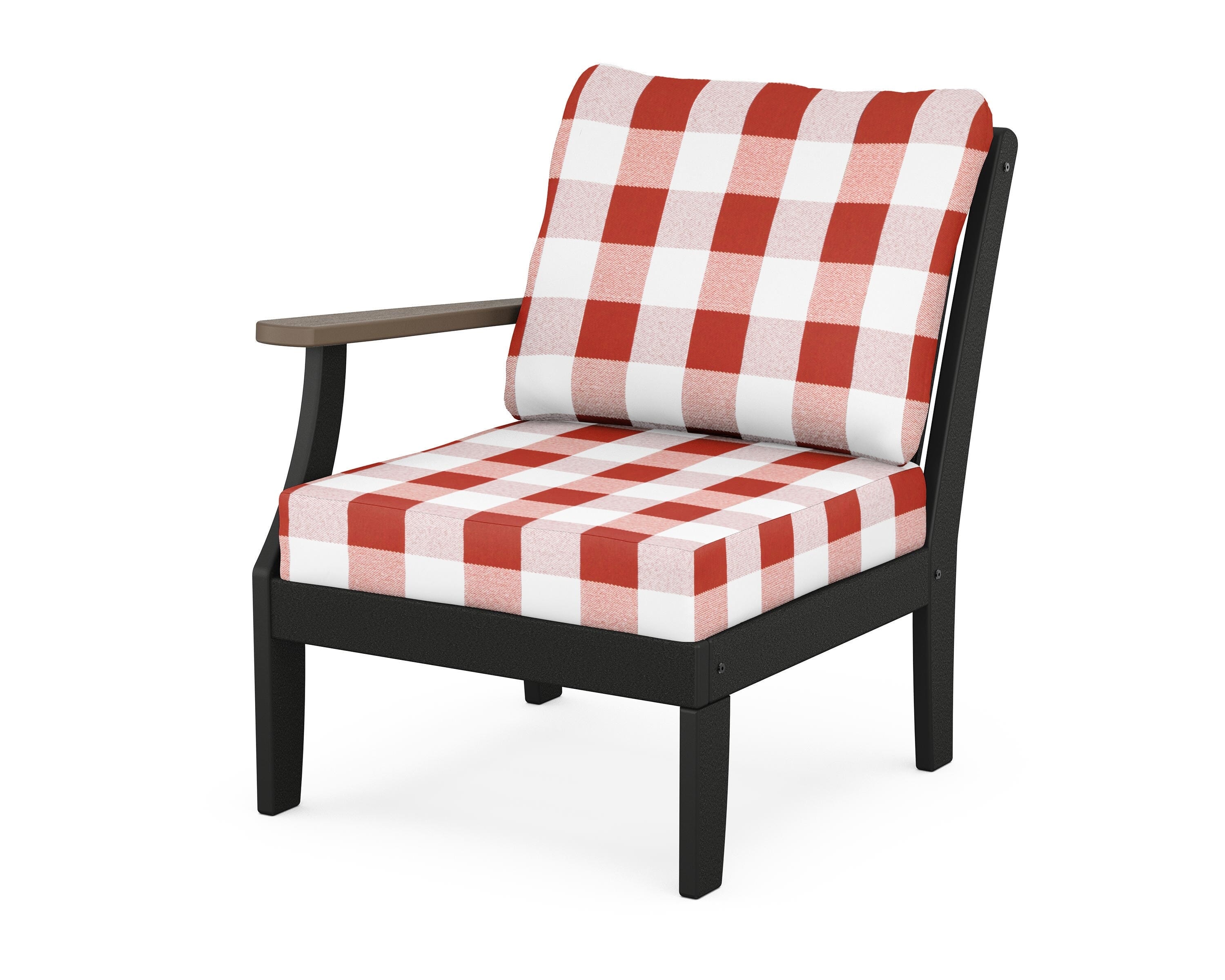 POLYWOOD® Braxton Modular Left Arm Chair in Black / Kona / Buffalo Plaid Crimson
