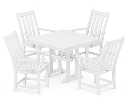 POLYWOOD® Vineyard 5-Piece Farmhouse Trestle Arm Chair Dining Set in White