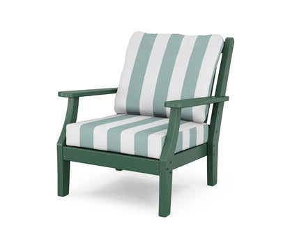 Country Living Wovendale Deep Seating Chair in Green / Cabana Stripe Glacier Spa