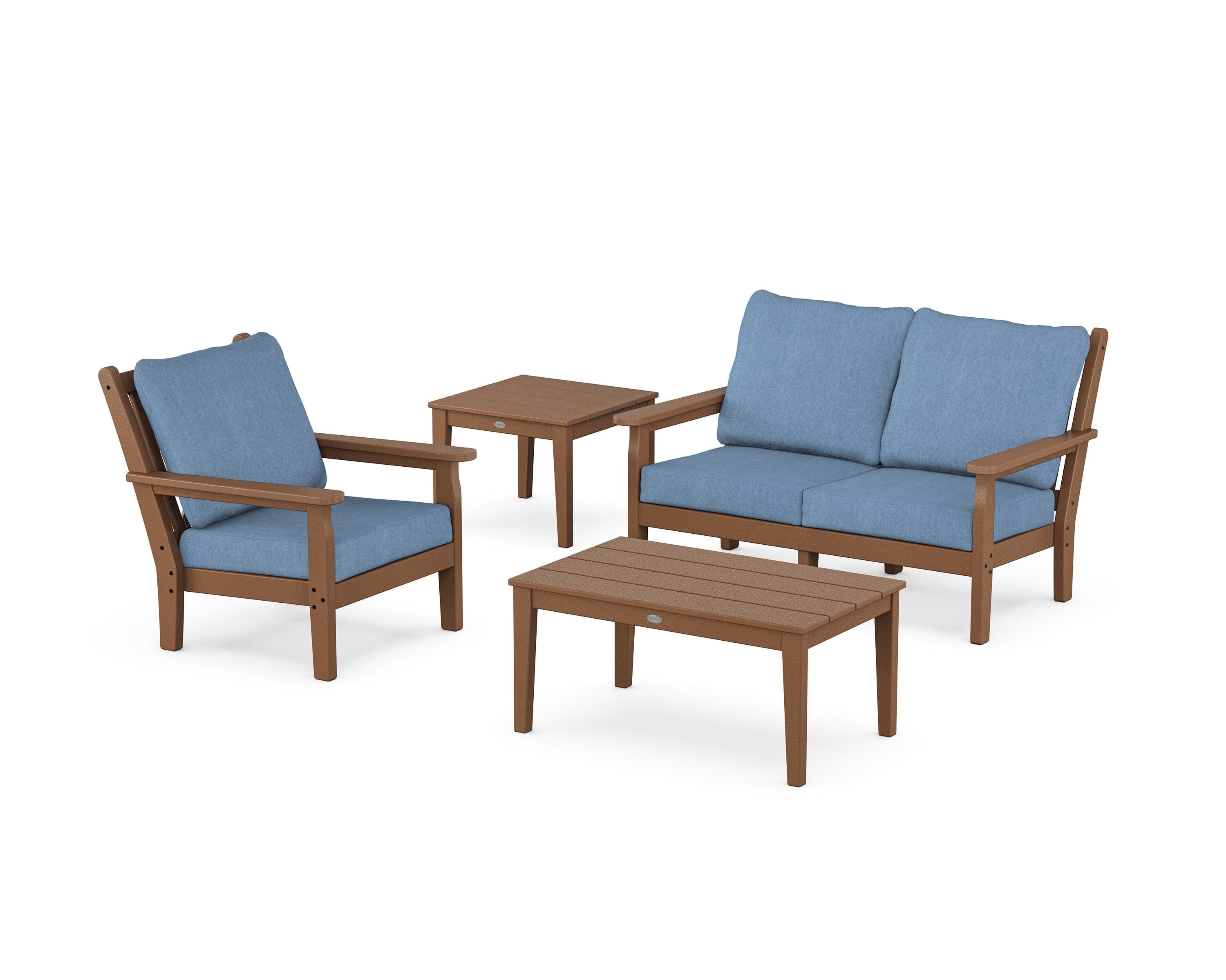 POLYWOOD® Chippendale 4-Piece Deep Seating Set in Teak / Sky Blue