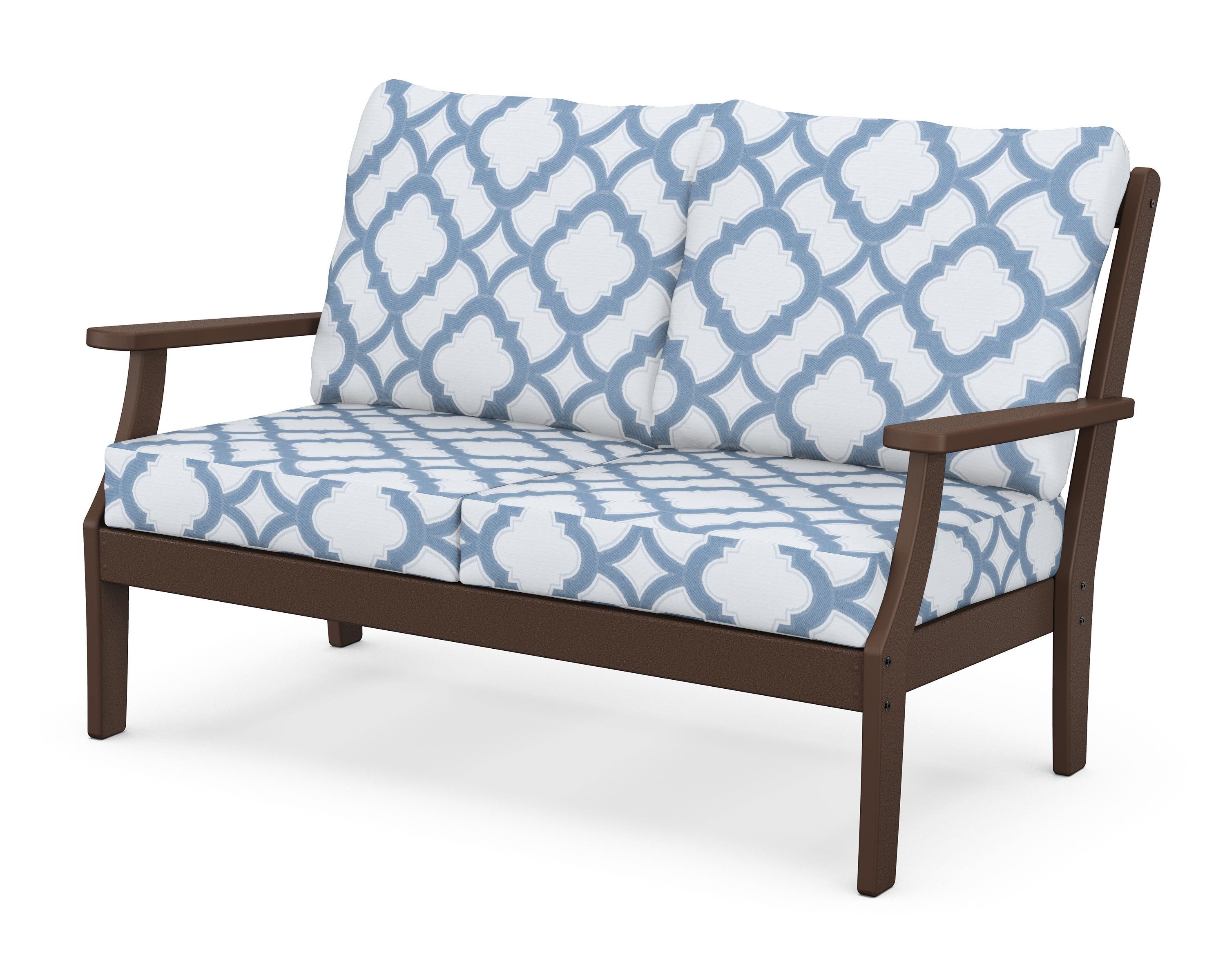 POLYWOOD® Braxton Deep Seating Loveseat in Mahogany / Trellis Sky Blue
