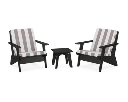POLYWOOD® Riviera Modern Lounge 3-Piece Set in Black / Cabana Stripe Grey Mist