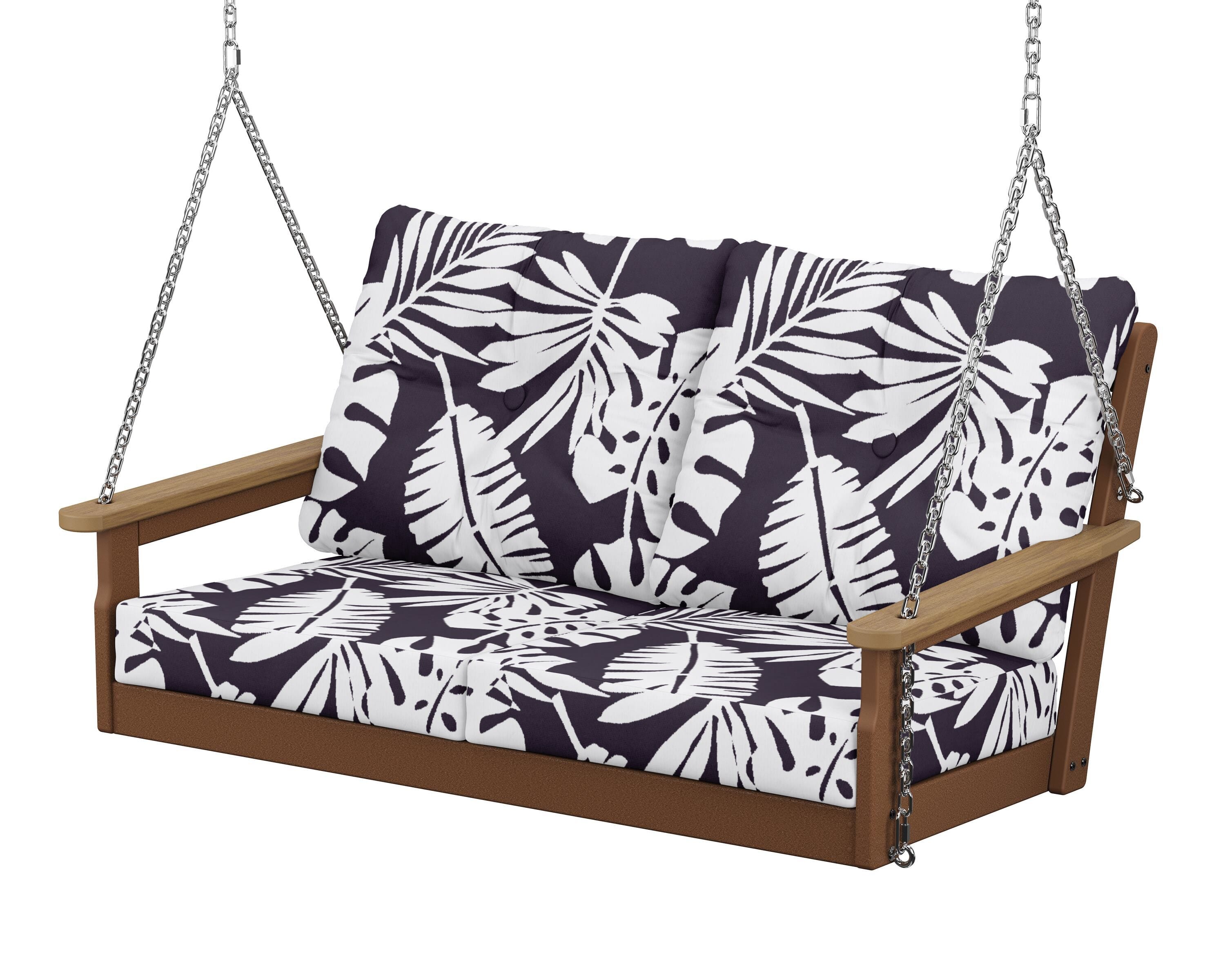 POLYWOOD® Vineyard Deep Seating Swing in Teak / Natural / Leaf Navy