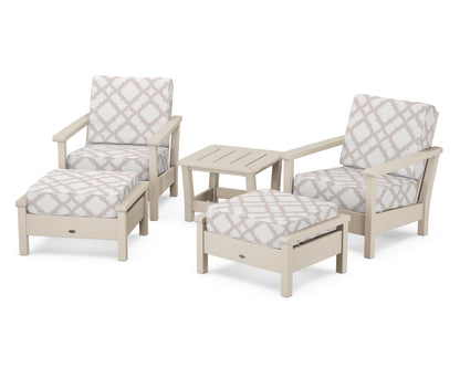 POLYWOOD® Harbour 5-Piece Deep Seating Chair Set in Sand / Trellis Dune Burlap