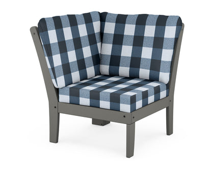 POLYWOOD® Braxton Modular Corner Chair in Slate Grey / Buffalo Plaid Marine Indigo