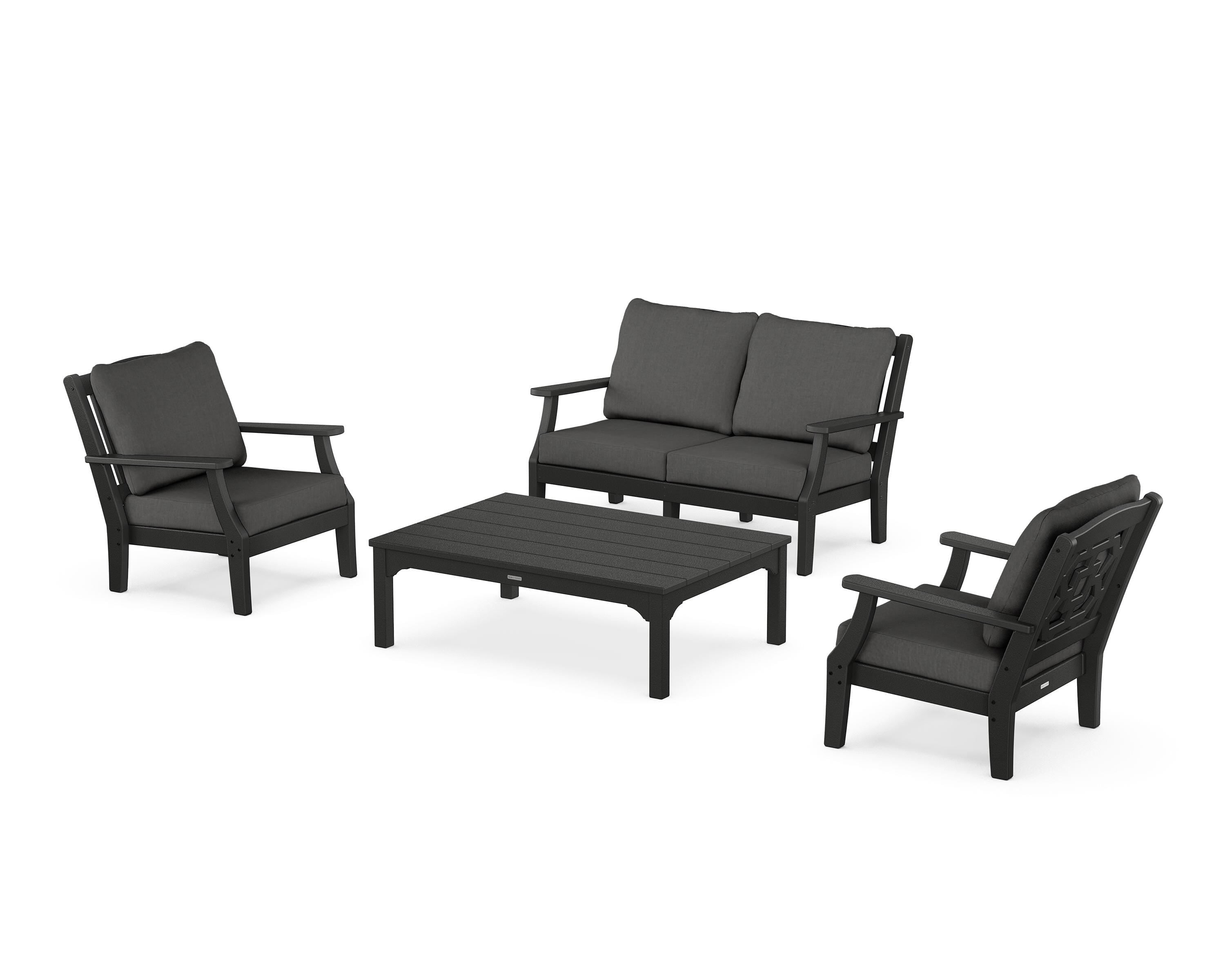 Martha Stewart by POLYWOOD® Chinoiserie 4-Piece Deep Seating Set with Loveseat in Black / Spectrum Carbon