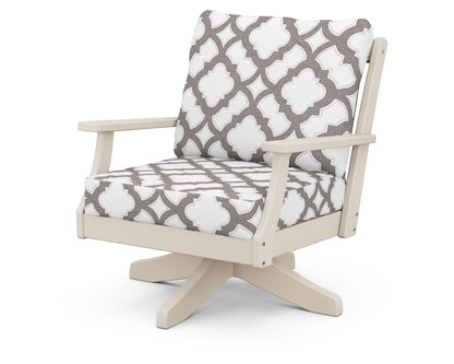 POLYWOOD® Braxton Deep Seating Swivel Chair in Sand / Trellis Grey Mist