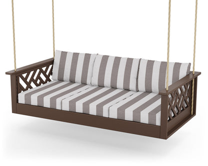 POLYWOOD® Chippendale Daybed Swing in Mahogany / Cabana Stripe Grey Mist