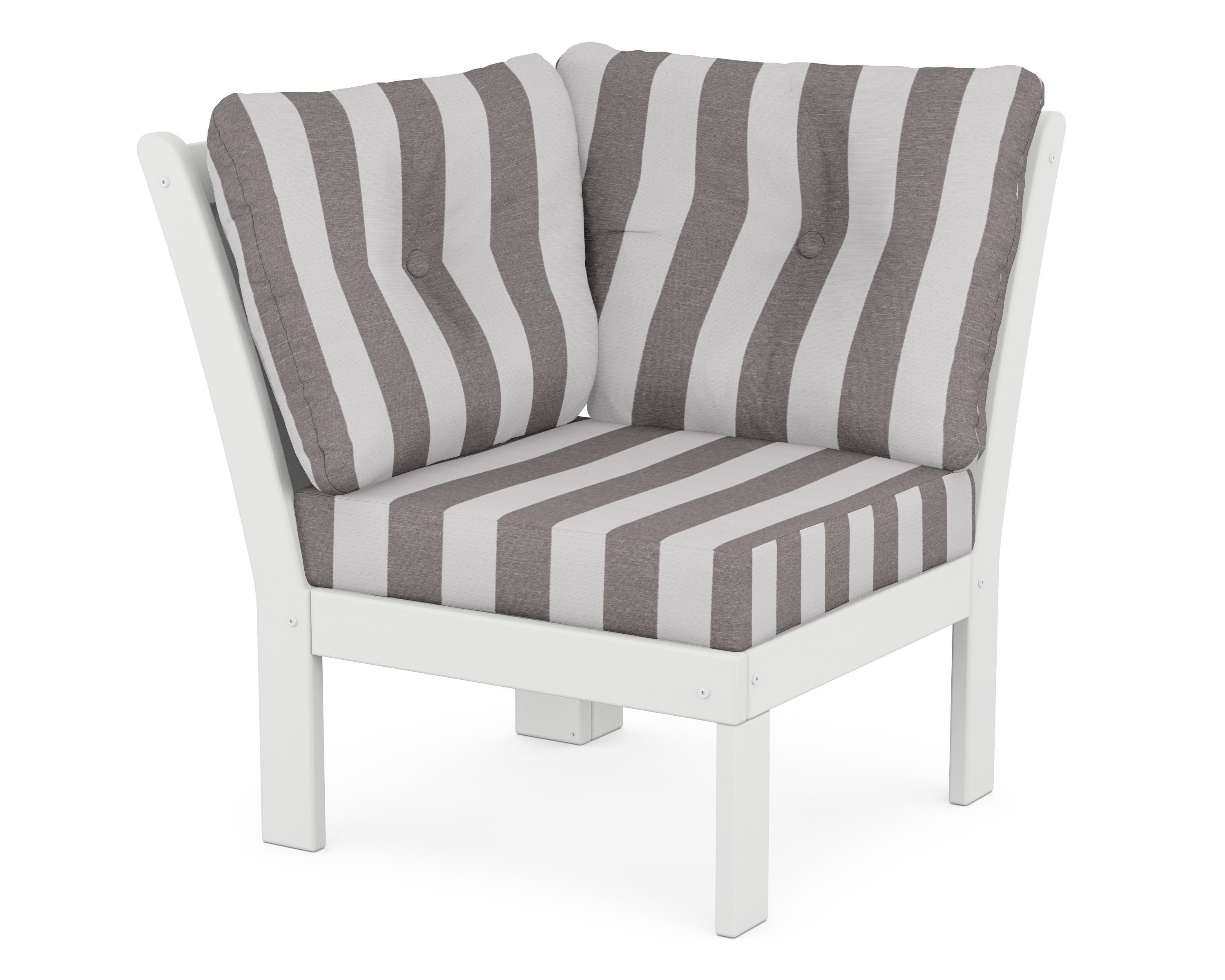 POLYWOOD® Vineyard Modular Corner Chair in White / Cabana Stripe Grey Mist