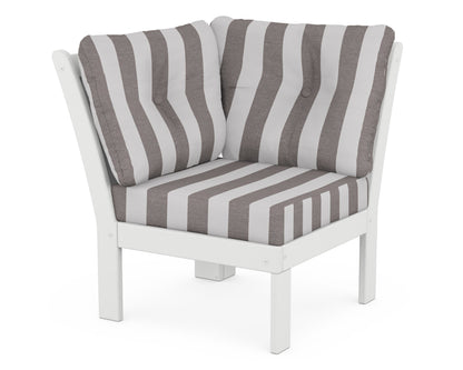 POLYWOOD® Vineyard Modular Corner Chair in White / Cabana Stripe Grey Mist