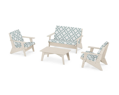 POLYWOOD® Riviera Modern Lounge 4-Piece Set in Sand / Trellis Glacier Spa