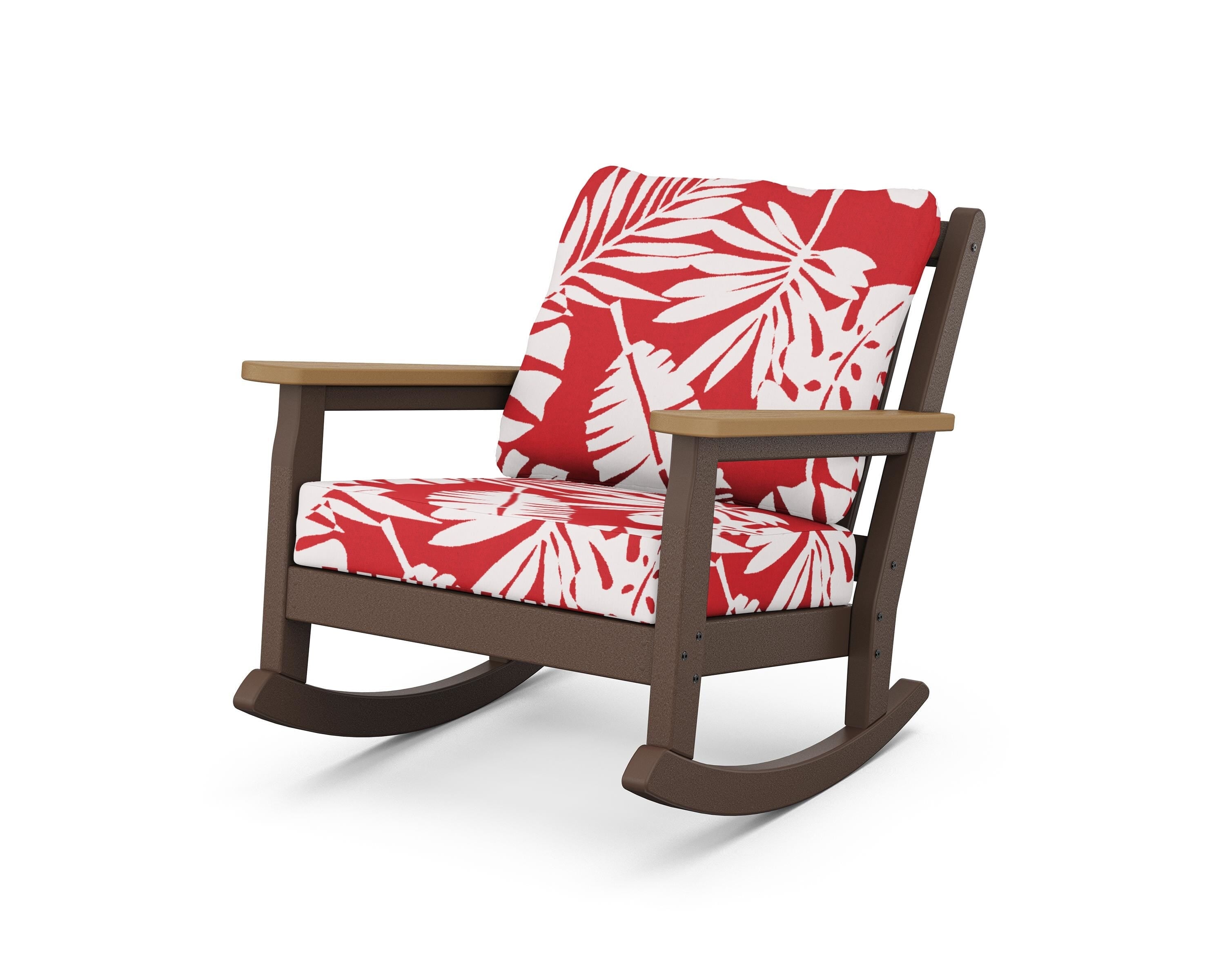 POLYWOOD® Chippendale Deep Seating Rocking Chair in Mahogany / Natural / Leaf Crimson