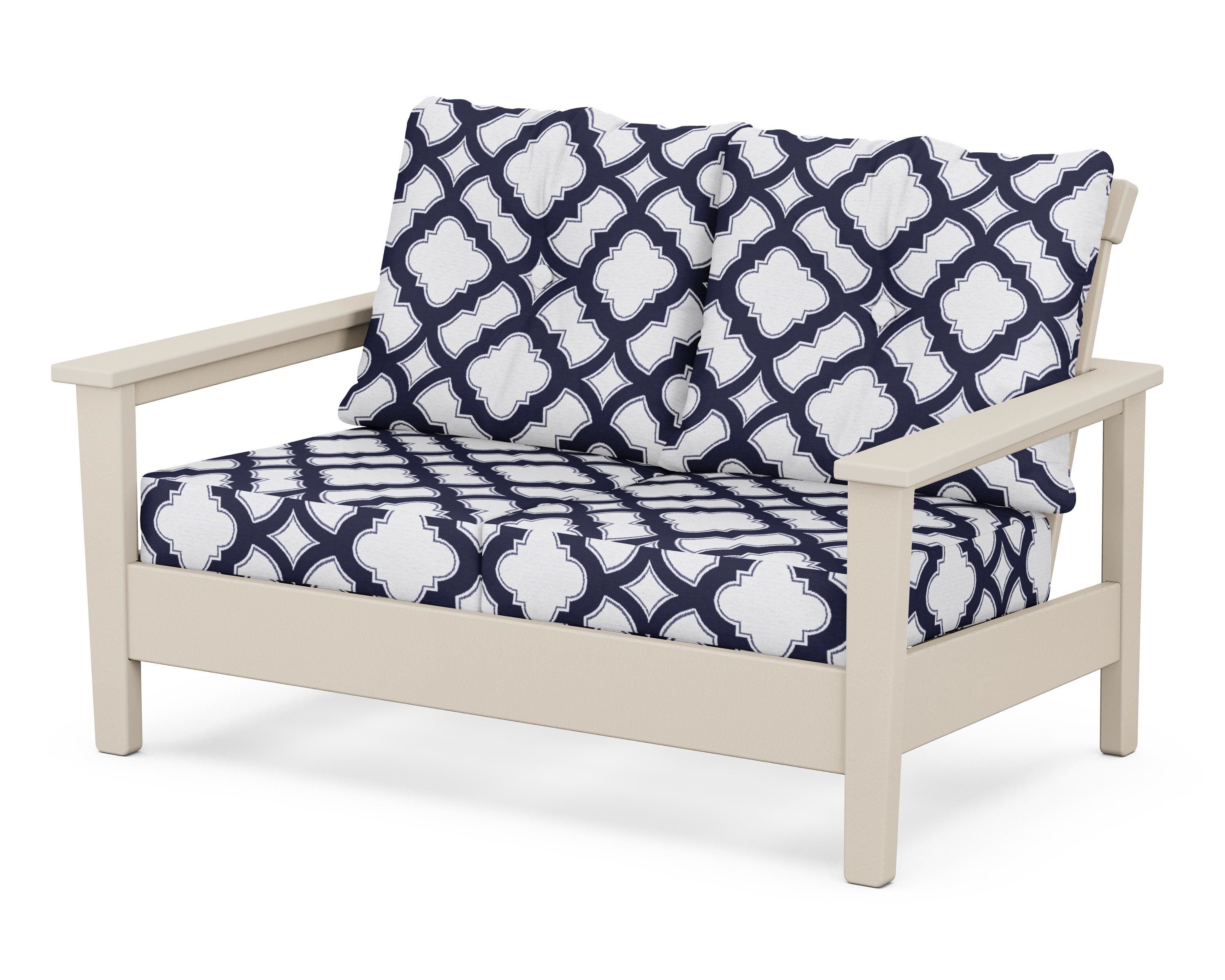 POLYWOOD® Prescott Deep Seating Loveseat in Sand / Trellis Navy