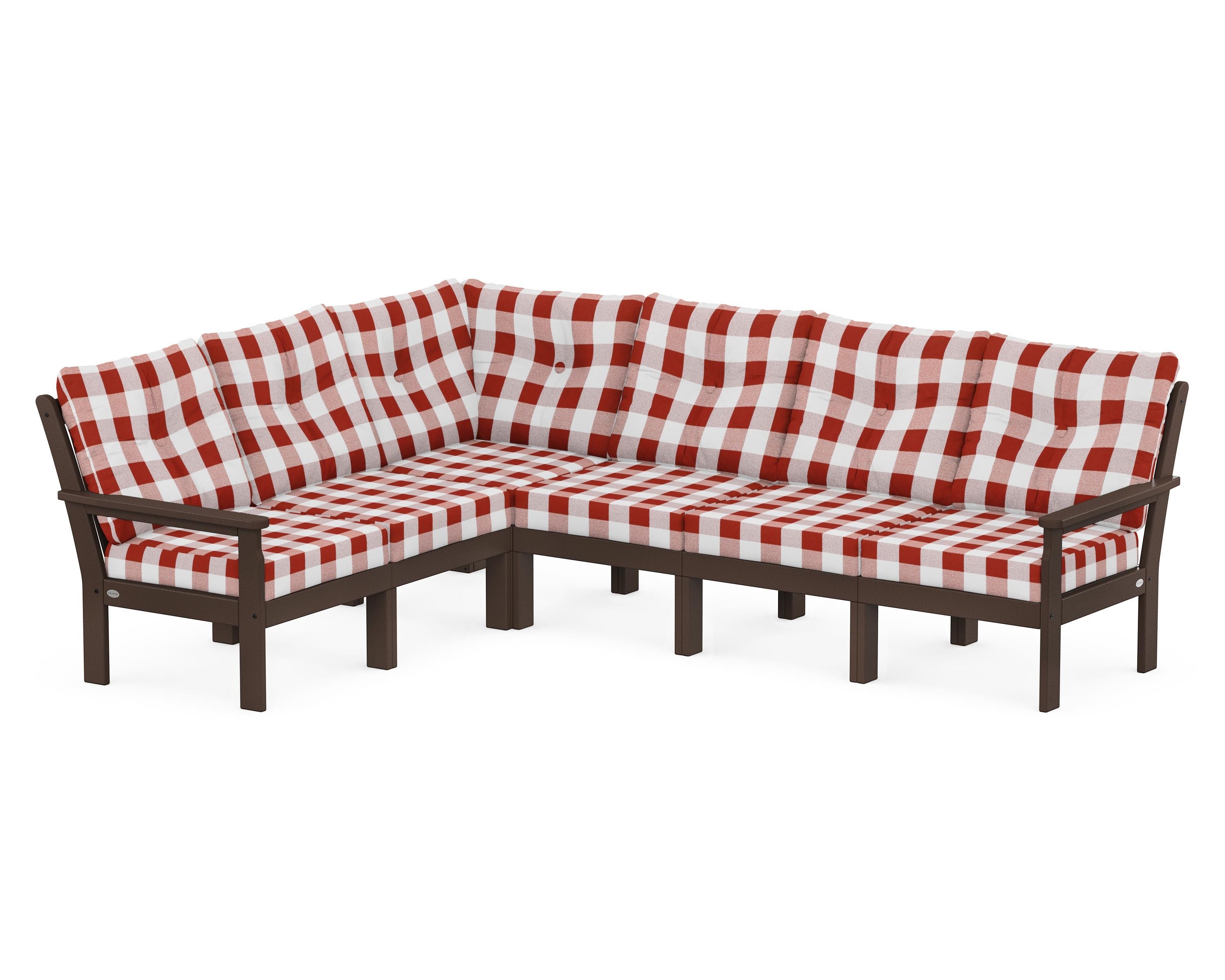 POLYWOOD® Vineyard 6-Piece Sectional in Mahogany / Buffalo Plaid Crimson