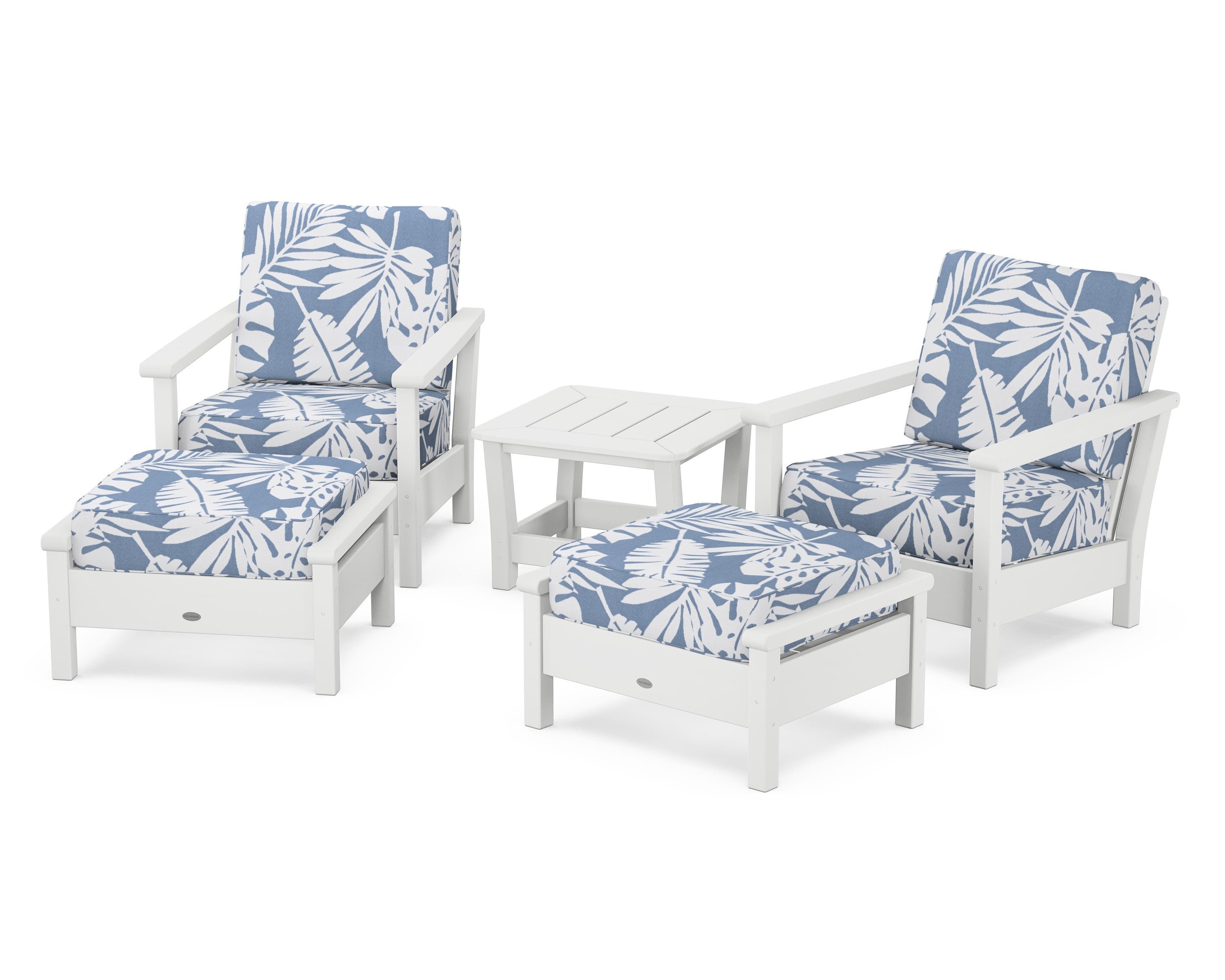POLYWOOD® Harbour 5-Piece Deep Seating Chair Set in White / Leaf Sky Blue