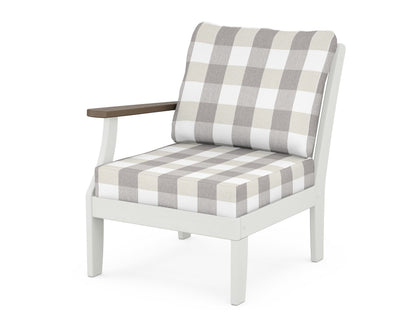 POLYWOOD® Braxton Modular Left Arm Chair in White / Kona / Buffalo Plaid Grey Mist