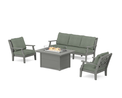 Martha Stewart by POLYWOOD® Chinoiserie Deep Seating Fire Pit Table Set in Slate Grey / Cast Sage