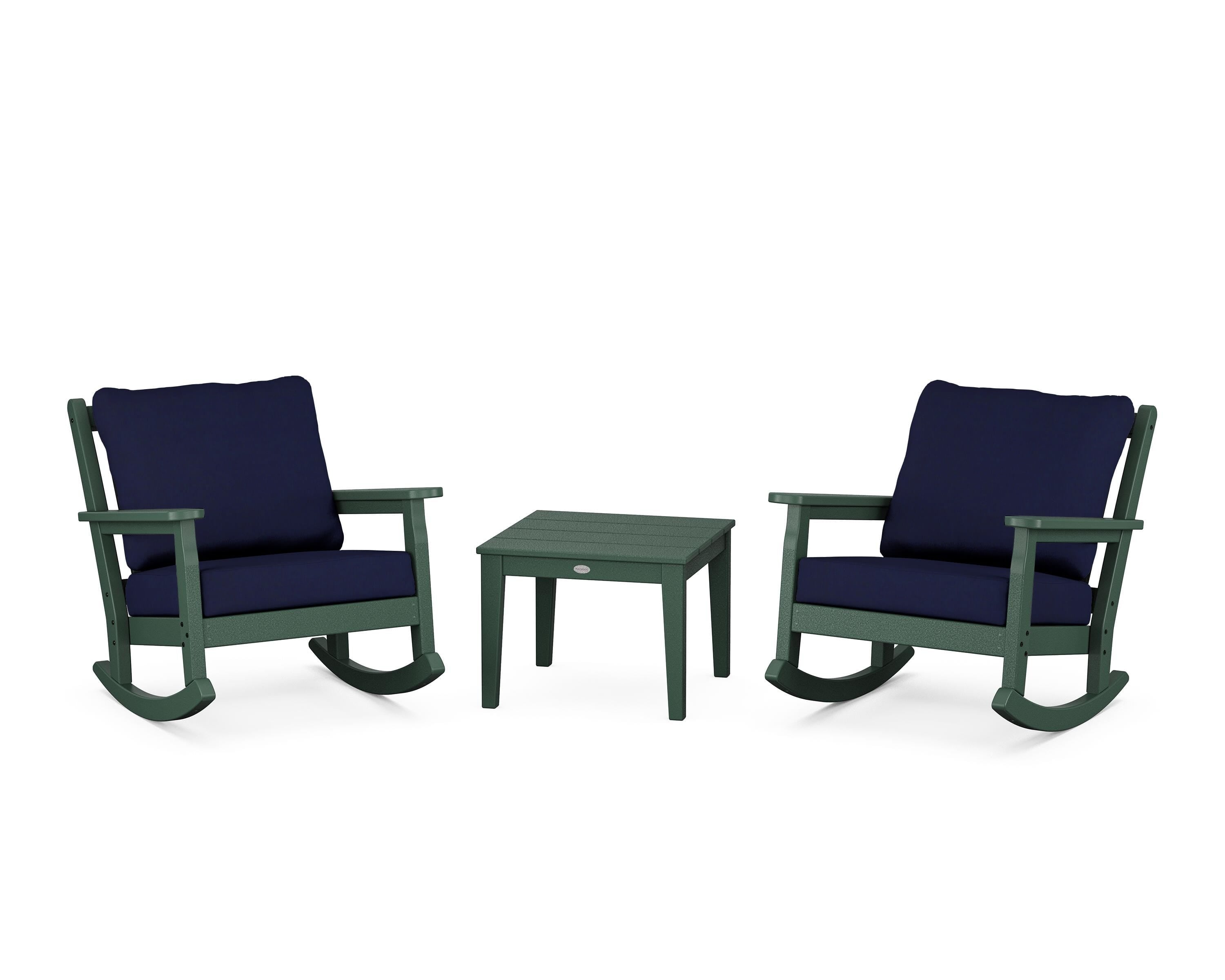 POLYWOOD® Chippendale 3-Piece Deep Seating Rocker Set in Green / Navy