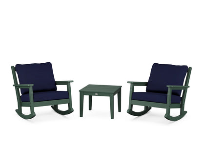 POLYWOOD® Chippendale 3-Piece Deep Seating Rocker Set in Green / Navy