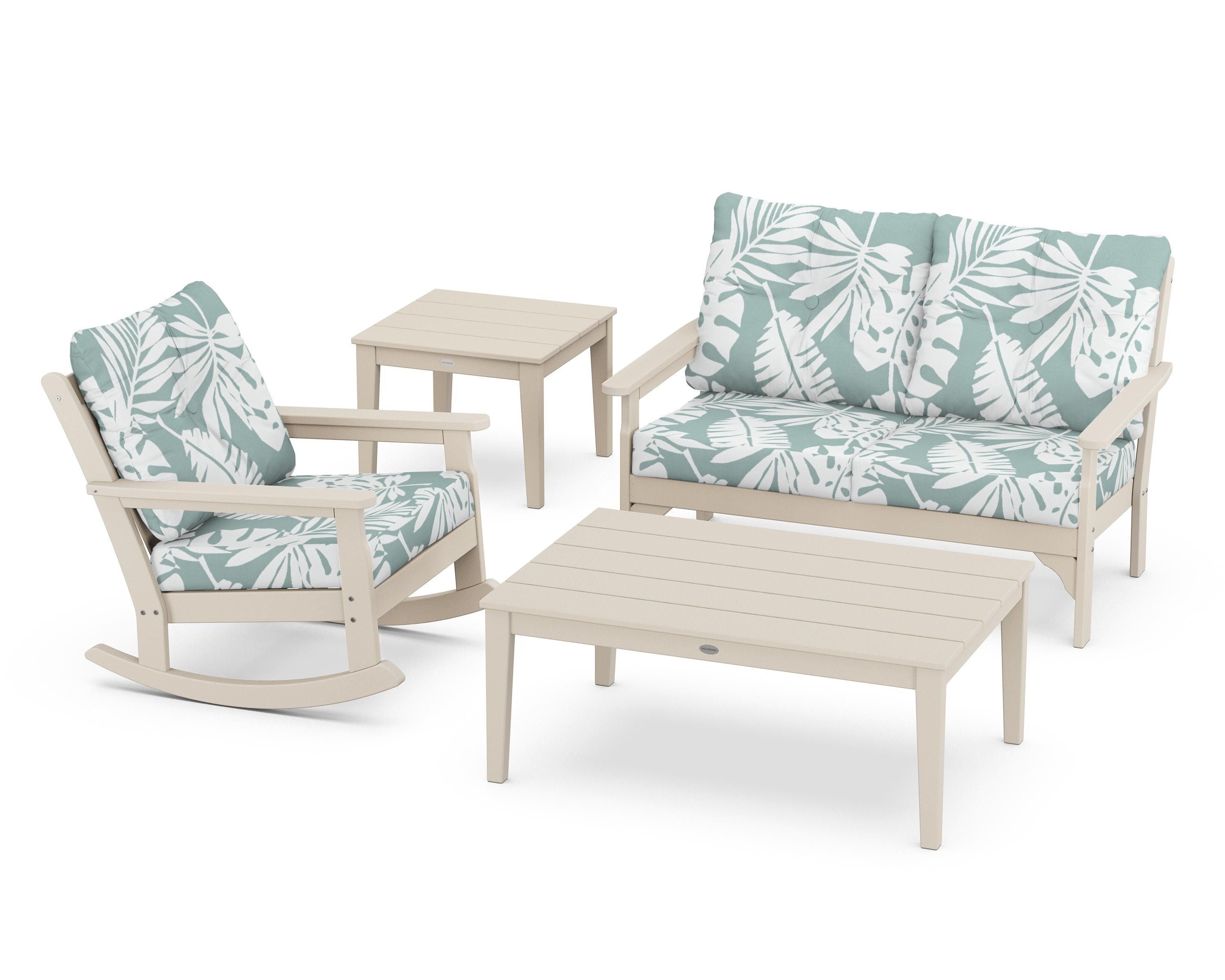 POLYWOOD® Vineyard 4-Piece Deep Seating Rocker Set in Sand / Leaf Glacier Spa