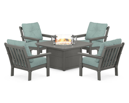 POLYWOOD® Vineyard 5-Piece Conversation Set with Fire Pit Table in Slate Grey / Glacier Spa