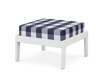 Unbranded Deep Seating Ottoman in White / Buffalo Plaid Navy