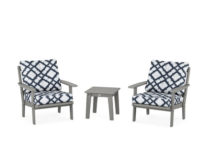 POLYWOOD® Prairie 3-Piece Deep Seating Set in Slate Grey / Trellis Marine Indigo