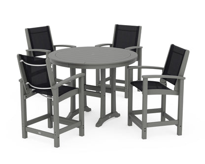 POLYWOOD® Coastal 5-Piece Counter Set in Slate Grey / Black Sling