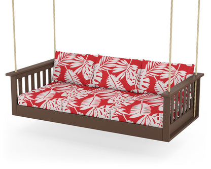 POLYWOOD® Vineyard Daybed Swing in Mahogany / Leaf Crimson