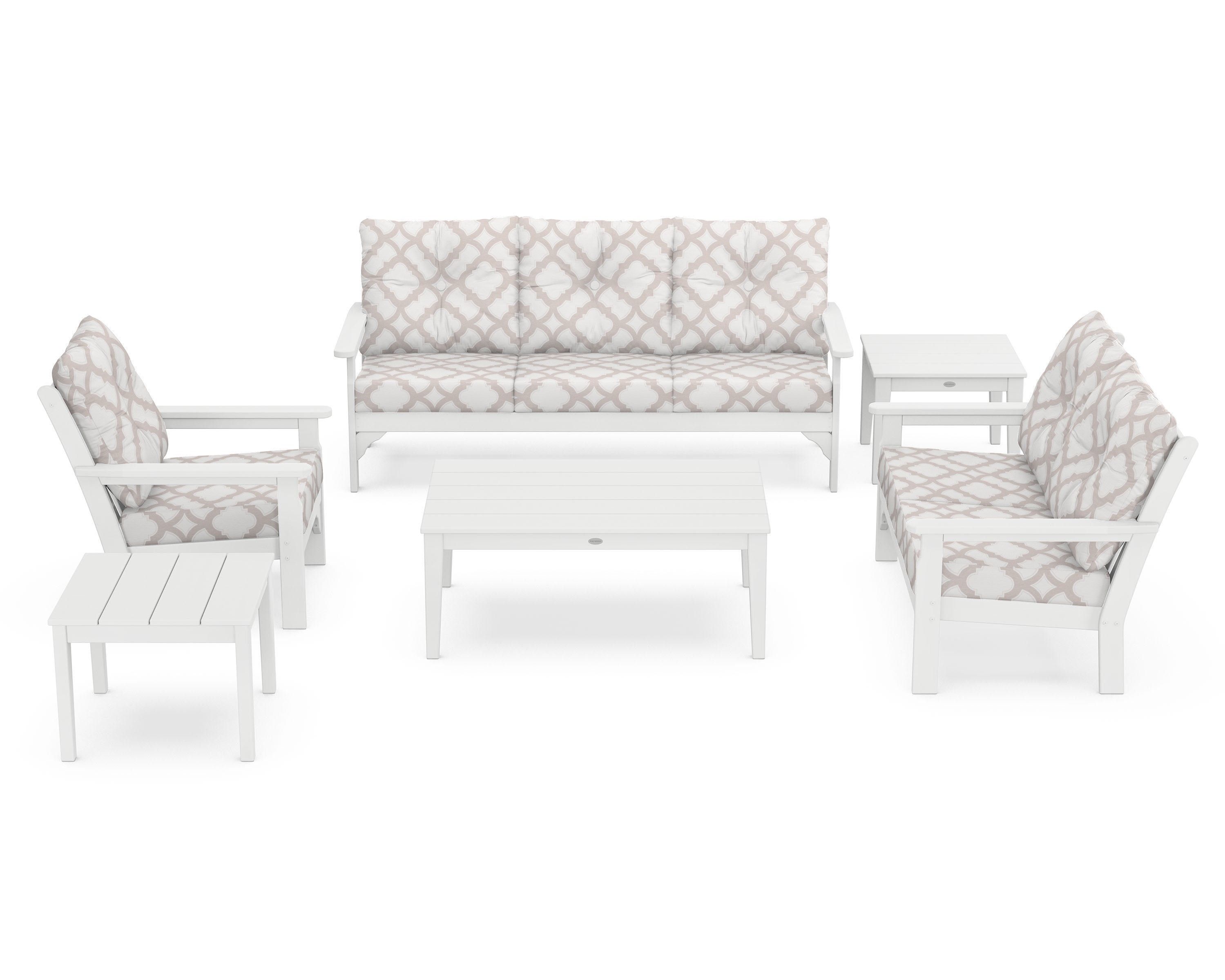 POLYWOOD® Vineyard 6-Piece Deep Seating Set in White / Trellis Dune Burlap