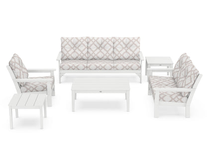 POLYWOOD® Vineyard 6-Piece Deep Seating Set in White / Trellis Dune Burlap