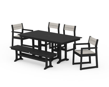 POLYWOOD® EDGE Sling 6-Piece Farmhouse Dining Set in Black / Birch Sling