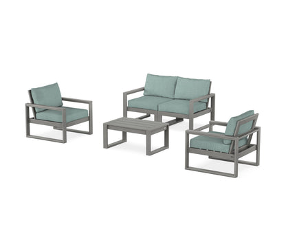 POLYWOOD® EDGE Sectional 4-Piece Deep Seating Set with Loveseat in Slate Grey / Glacier Spa