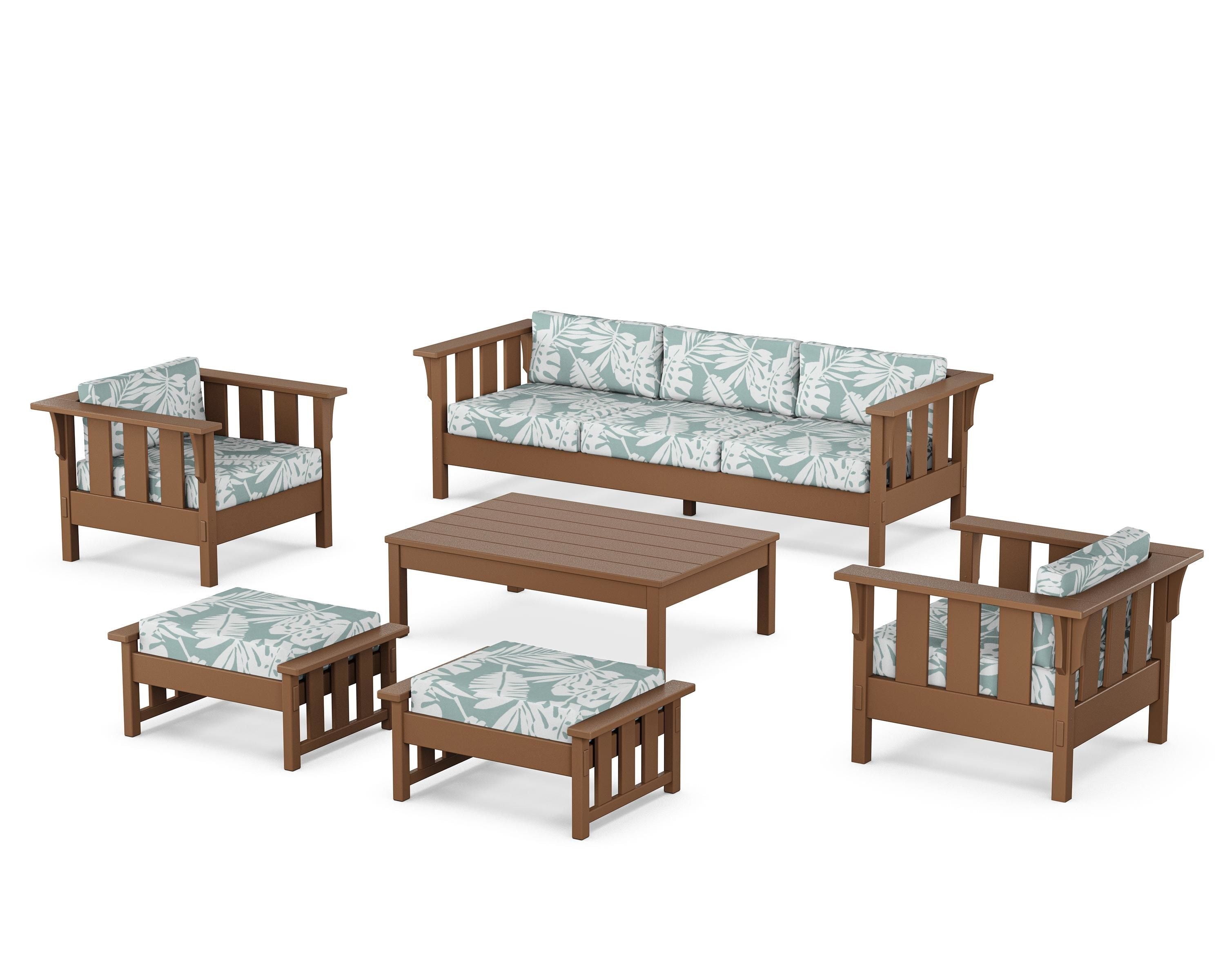 Martha Stewart by POLYWOOD® Acadia 6-Piece Lounge Sofa Set in Teak / Leaf Glacier Spa