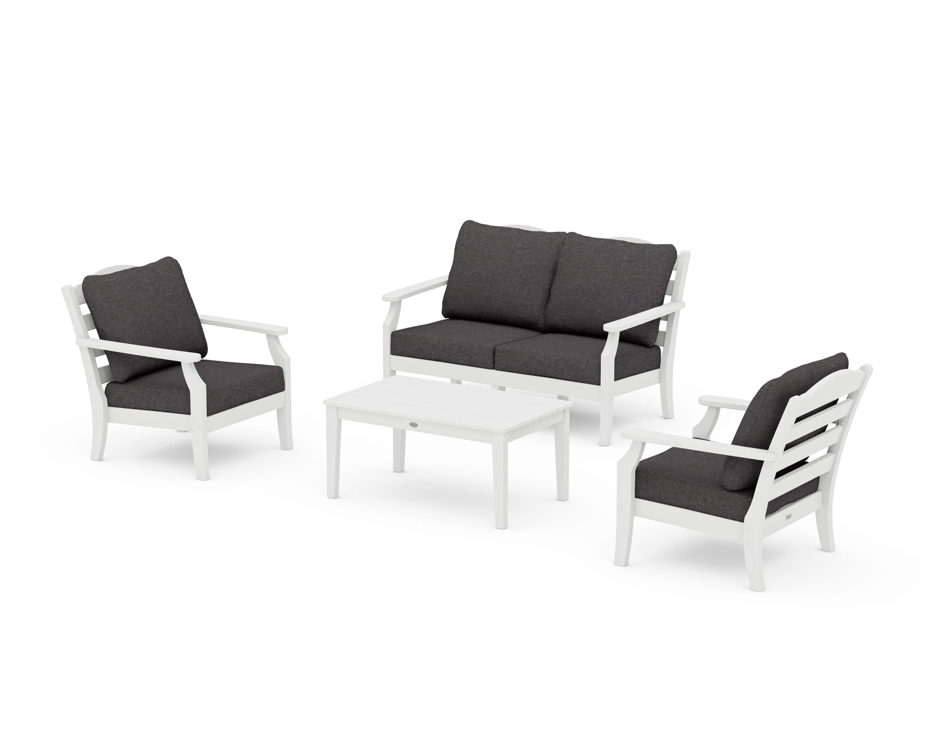 Draper James™ by  POLYWOOD® Savannah 4-Piece Deep Seating Set with Loveseat in White / Ash Charcoal