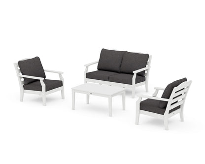 Draper James™ by  POLYWOOD® Savannah 4-Piece Deep Seating Set with Loveseat in White / Ash Charcoal