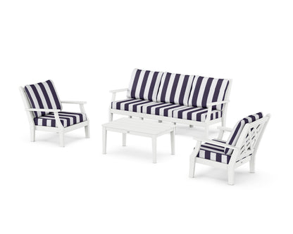 Country Living Wovendale 4-Piece Deep Seating Set with Sofa in White / Cabana Stripe Navy
