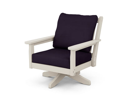 POLYWOOD® Chippendale Deep Seating Swivel Chair in Sand / Navy Linen
